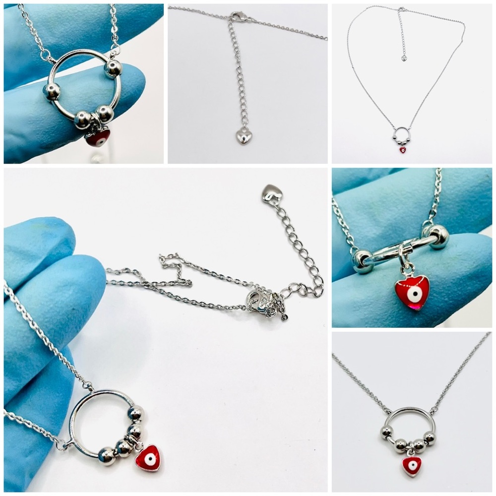 NEW 18K White Gold Plated Dainty Necklace With Enamel Evil Heart Charm